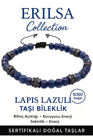 Sertifikalı İnce Model Fasetli AAA+ Terahertz ve Lapis Lazuli Bileklik – Bilgelik ürün görseli