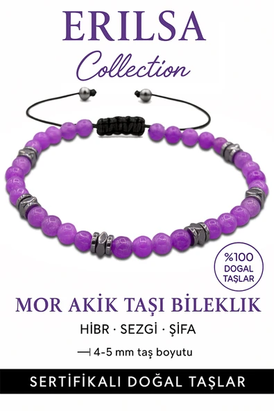 Sertifikalı Terahertz - Mor Akik Taşı Bileklik - İnce Model İç Huzur ve Konsantrasyon ürün görseli