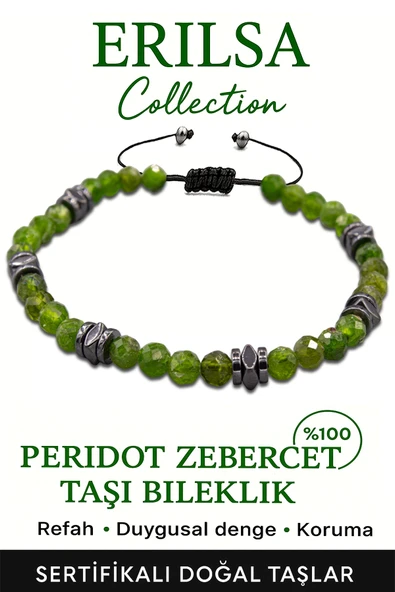 Sertifikalı Fasetli AAA+ Terahertz ve Zebercet Peridot Taşı Bileklik – İnce Model Pozitif Enerji ürün görseli
