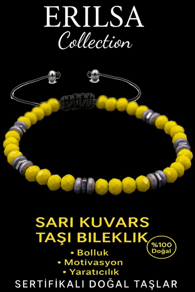 Sertifikalı Fasetli AAA+ Terahertz ve Sarı Kuvars Taşı Bileklik – İnce Model Neşe ve Enerji