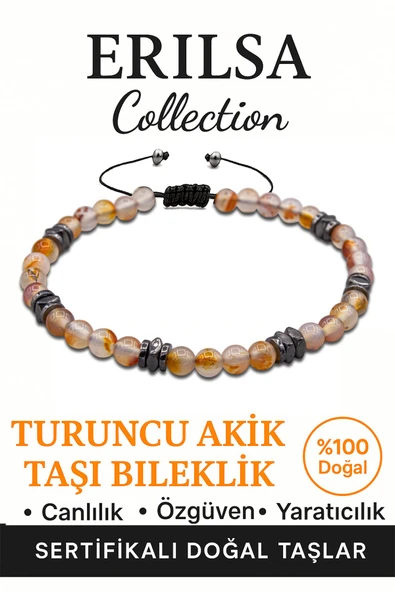 Sertifikalı AAA+ Terahertz ve Turuncu Akik Taşı Bileklik – İnce Model Yaratıcı Enerji ürün görseli