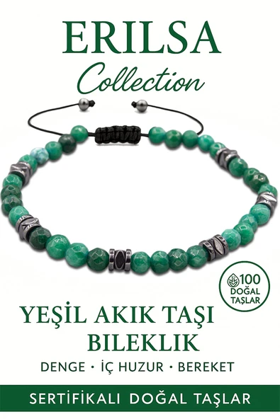 Sertifikalı Fasetli Terahertz - Yeşil Akik Taşı Bileklik - İnce Model Denge ve Doğal Şifa ürün görseli 1