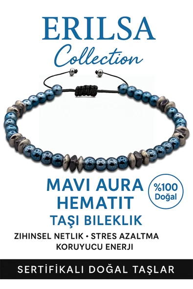 Sertifikalı AAA+ Terahertz ve Mavi Aura Hematit İnce Model Bileklik – Aura Koruma ürün görseli