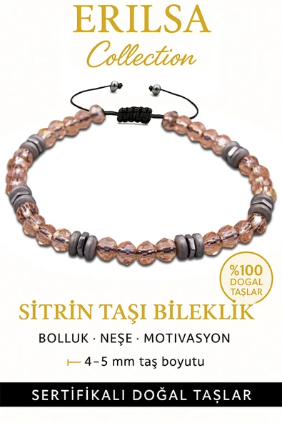 Sertifikalı Fasetli AAA+ Terahertz ve Sitrin Taşı Bileklik – İnce Model Refah ve Başarı ürün görseli