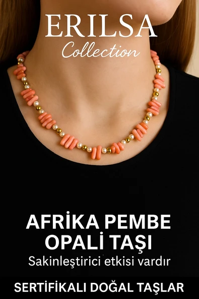 Sertifikalı Diş Model İnci ve Afrika Pembe Opal Taşı Kolye