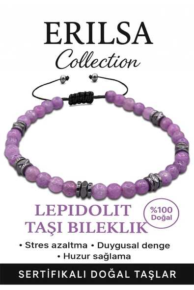 Sertifikalı AAA+ Terahertz ve Lepidolit Taşı Bileklik – İnce Model Duygusal Sakinlik ürün görseli