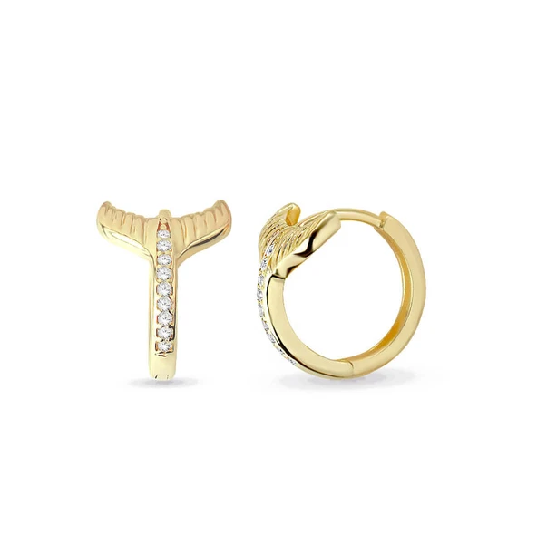 Balık Kuyruğu Taşlı Halka Altın Küpe ürün görseli 1