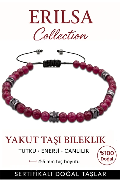 Sertifikalı Terahertz – Yakut Taşı Bileklik (İnce Model) – Tutku, Canlılık ve Hayat Gücü Taşı