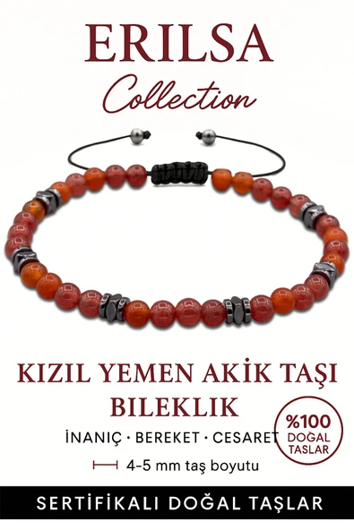 Sertifikalı Terahertz – Kızıl Yemen Akiği Taşı Bileklik (İnce Model) – Nazar Koruması, Kararlılık ve Ruhsal Dayanıklılık Taşı ürün görseli