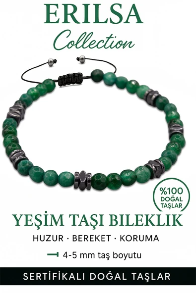 Sertifikalı Fasetli Terahertz – Koyu Yeşim Taşı Bileklik (İnce Model) – Bilgelik, Huzur ve Koruyucu Enerji Taşı