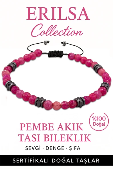 Sertifikalı Fasetli Terahertz - Pembe Akik Taşı Bileklik - İnce Model Sevgi ve Duygusal Şifa Sunar ürün görseli