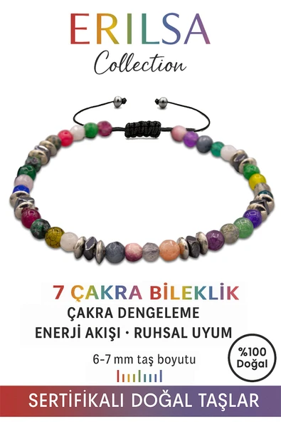 Sertifikalı Fasetli 7 Çakra Doğal Taş Bileklik (İnce Model) – Enerji Dengeleme, Uyum ve Spiritüel Arınma Taşı