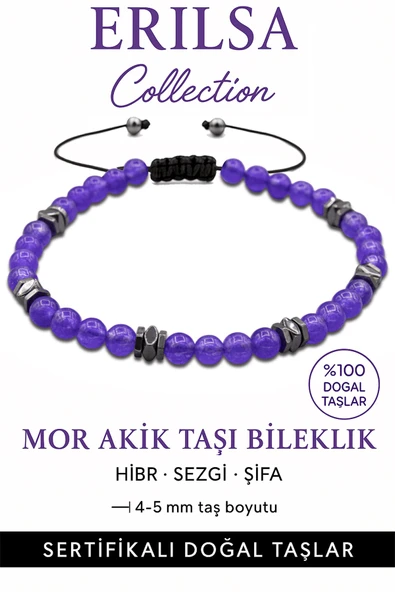 Sertifikalı Terahertz - Mor Akik Taşı Bileklik - İnce Model İç Huzur ve Konsantrasyon ürün görseli