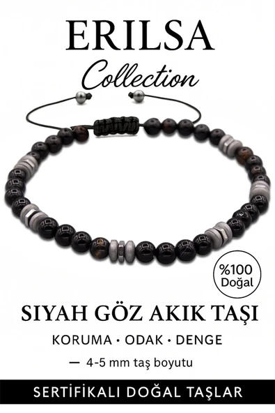 Sertifikalı Terahertz – Siyah Göz Akiği Taşı Bileklik (İnce Model) – Nazar Koruması, Odak ve İçsel Güç Taşı ürün görseli