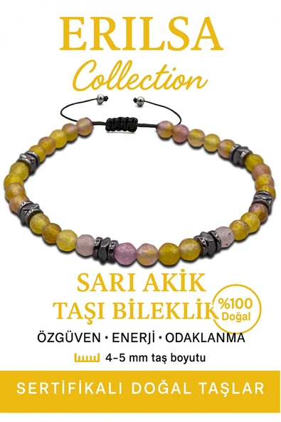 Sertifikalı Terahertz – Sarı Akik Taşı Bileklik (İnce Model) – Neşe, Zihinsel Güç ve Enerji Dengeleyici Taşı ürün görseli