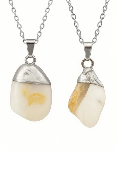 Sertifikalı Beyaz Akik Taşı Kolye – İç Huzur, Denge ve Negatif Enerji Koruma Taşı - Resim 2