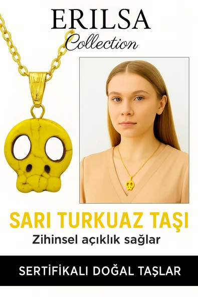 Sertifikalı Sarı Renkli İskelet Model Sarı Turkuaz Taşı Kolye – Enerji, Şans ve Dönüşüm Taşı ürün görseli
