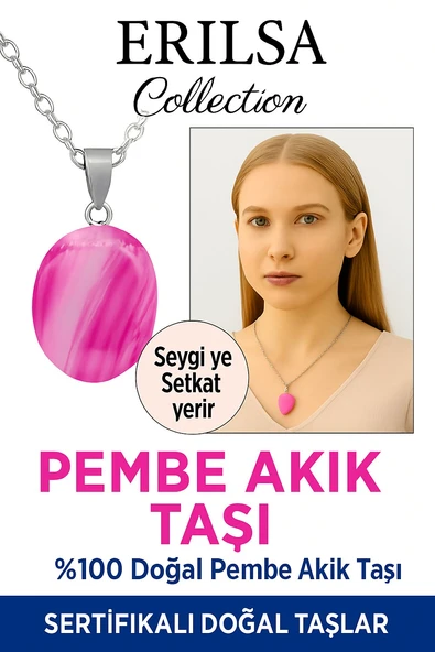 Sertifikalı Oval Pembe Akik Taşı Kolye – Sevgi, Sakinlik ve Ruhsal Denge Taşı ürün görseli