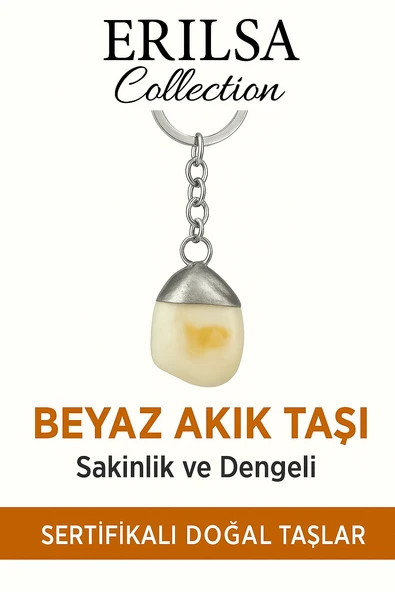 Sertifikalı Beyaz Akik Taşı Anahtarlık – Saflık, Huzur ve Enerji Dengeleyici Taş ürün görseli