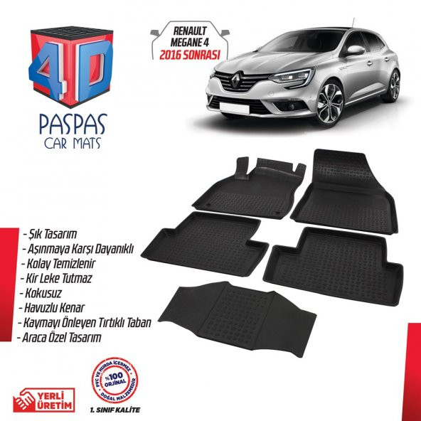 Ekiciler Renault Megane 4 Sedan 4D Havuzlu Paspas 2016 ve Üzeri - Resim 2