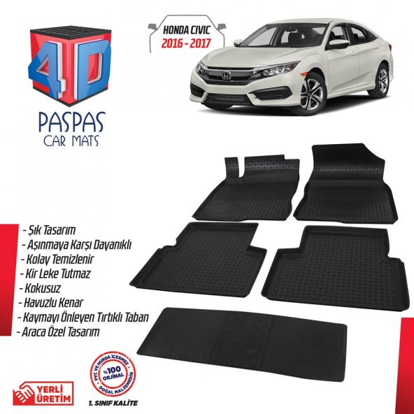 Ekiciler Honda Civic SD 4D Havuzlu Paspas 2016 ve Üzeri - Resim 2