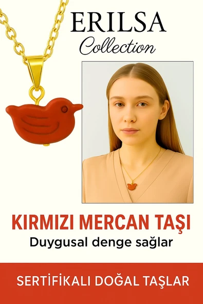 Sertifikalı Kuş Model Kırmızı Mercan Kolye – Özgürlük, Enerji ve Tutkunun Taşı