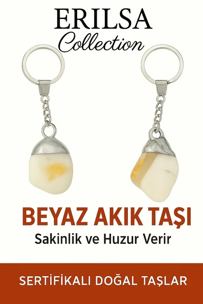 Sertifikalı Beyaz Akik Taşı Anahtarlık – Saflık, Huzur ve Enerji Dengeleyici Taş - Resim 2