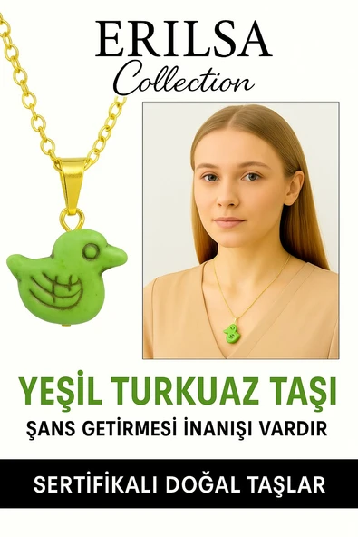 Sertifikalı Kuş Model Yeşil Turkuaz Taşı Kolye – Şifa, Koruma ve Ruhsal Uyum Taşı ürün görseli