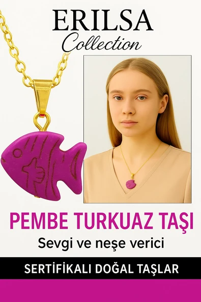Sertifikalı Sarı Renkli Balık Model Pembe Turkuaz Taşı Kolye – Sevgi, Şans ve Ruhsal Koruma Taşı