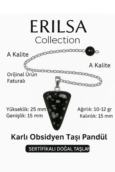 Sertifikalı Karlı Obsidyen Pandül ve Kolye – Negatif Enerji Temizliği ve Farkındalık Taşı (Sarkaç) ürün görseli