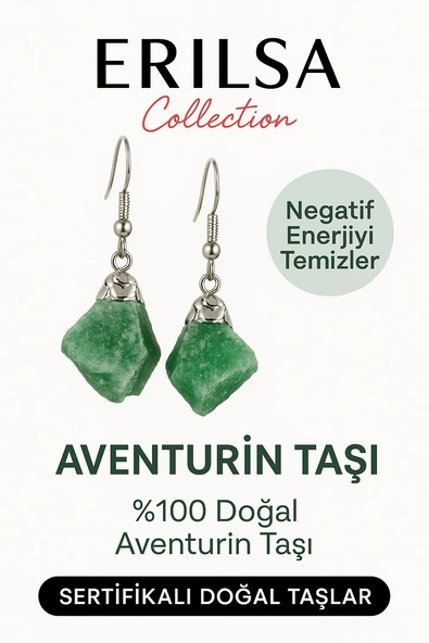 Sertifikalı Ham İşlenmemiş Aventurin Küpe – Şans, Huzur ve Pozitif Enerji Taşı ürün görseli