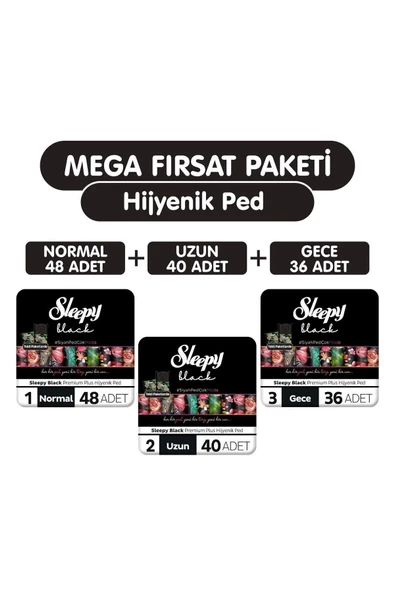 SLEEPY Black Premium Plus Hijyenik Ped 124 Adet Ped Mega Fırsat Paketi