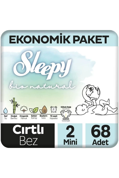 SLEEPY Bio Natural Ekonomik Paket Bebek Bezi 2 Numara Mini 68 Adet