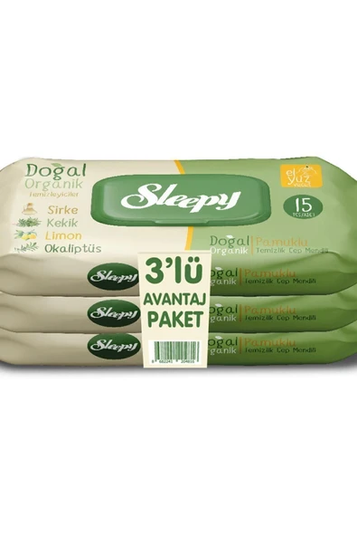 SLEEPY Marka: Doğal Organik Pamuklu Islak Mendili 3x15'li Kategori: Islak Mendil