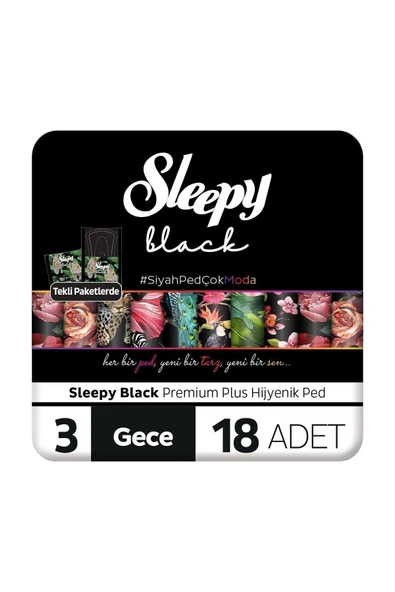 SLEEPY Black Premium Plus Hijyenik Ped Gece 18 Adet Ped