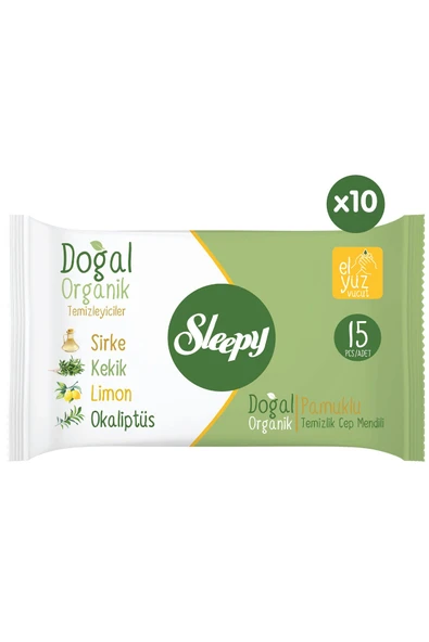 SLEEPY Doğal Organik Pamuklu Cep Mendili 150 Yaprak (10X15)