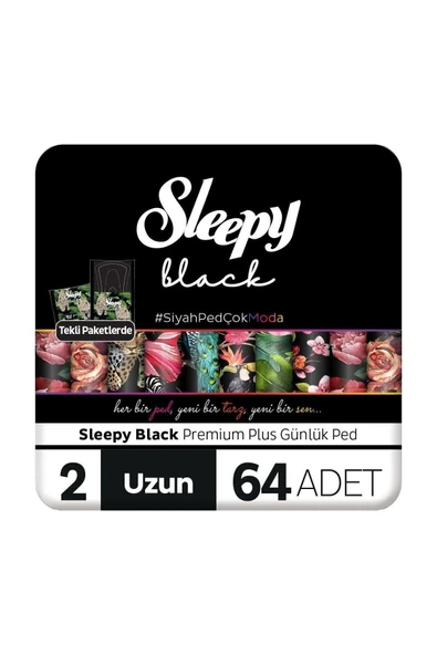 SLEEPY Black Premium Plus Günlük Ped Uzun 64 Adet Ped