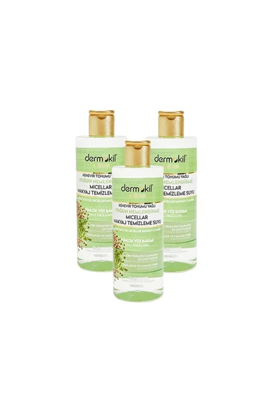 DERMOKİL Kenevir Tohumu Yağı Yoğun Nemlendirme Mıcellar Makyaj Temizleme Suyu 400 Ml X 3 Adet