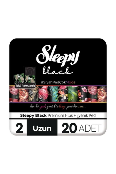 SLEEPY Black Premium Plus Hijyenik Ped Uzun 20 Adet Ped