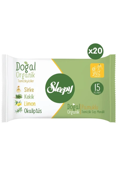 SLEEPY Doğal Organik Pamuklu Cep Mendilli 300 Yaprak 20x15