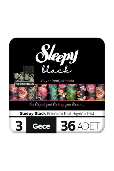 SLEEPY Black Premium Plus Hijyenik Ped Gece 36 Adet Ped