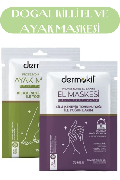 DERMOKİL Kil ve Kenevir Yağlı Peeling Etkili Ayak Maskesi 35 ml + El Maskesi 35 ml 2 ' li Set