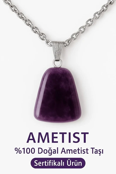 Sertifikalı AAA+ Ametist Taşı Kolye – Beşgen Model, Gümüş Aparatlı - Resim 3