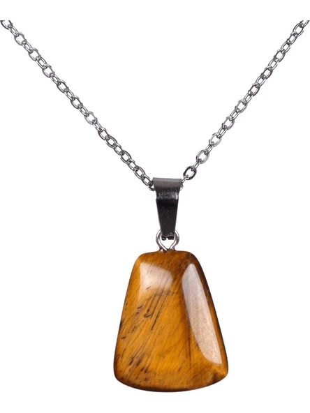 Sertifikalı AAA+ Kaplan Gözü Taşı Kolye – Beşgen Model, Gümüş Aparatlı - Resim 2