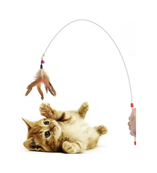 Kedi Oyun Oltası 90 cm Renkli Tüylü Kedi Oyuncağı