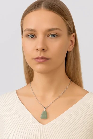 Sertifikalı AAA+ Aventurin Taşı Kolye – Beşgen Model, Gümüş Aparatlı - Resim 2