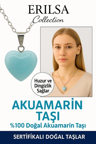 Sertifikalı Kalp Model Akuamarin Taşı Kolye – Sakinlik ve İfade Gücü Veren Doğal Taş