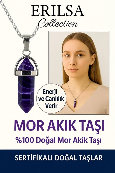 Sertifikalı Çivi Model Mor Akik Taşı Kolye – Ruhsal Denge ve Huzur Veren Doğal Taş ürün görseli