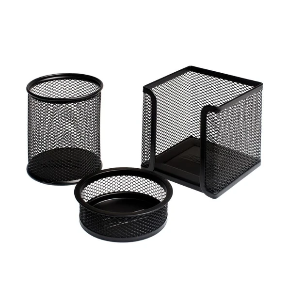 Bigpoint BP403-95 Masaüstü Metal Perfore Kalemlik Seti 3'lü, Siyah