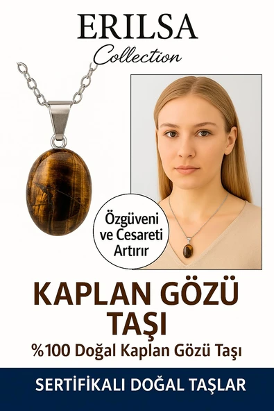 Sertifikalı Oval Kaplan Gözü Taşı Doğal Taş Kolye – Gümüş Aparatlı Cesaret ve Denge Taşı ürün görseli